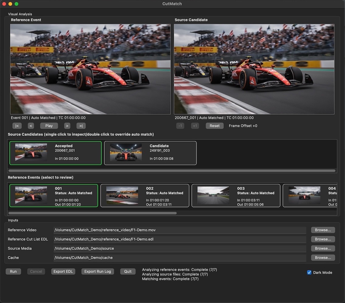 CutMatch visual conform tool interface